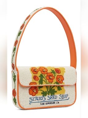 NWT STAUD TOMMY Glass Beaded Vegan Shoulder Bag - CALIFORNIA POPPY; $295